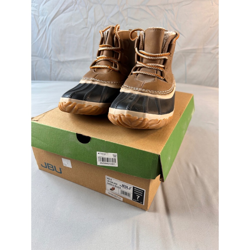 JBU by Jambu Nala Women Duck Boots Saddle Black Vegan Faux‎ Fur JB18NLA58 Size 7